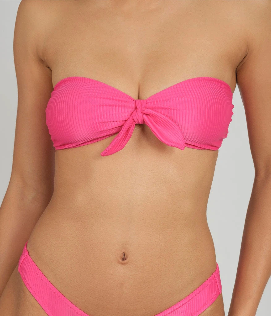 The Swim Ribbed Tie-Front Bandeau: Magenta 2 The Swim Ribbed Tie-Front Bandeau: Magenta - Image 2