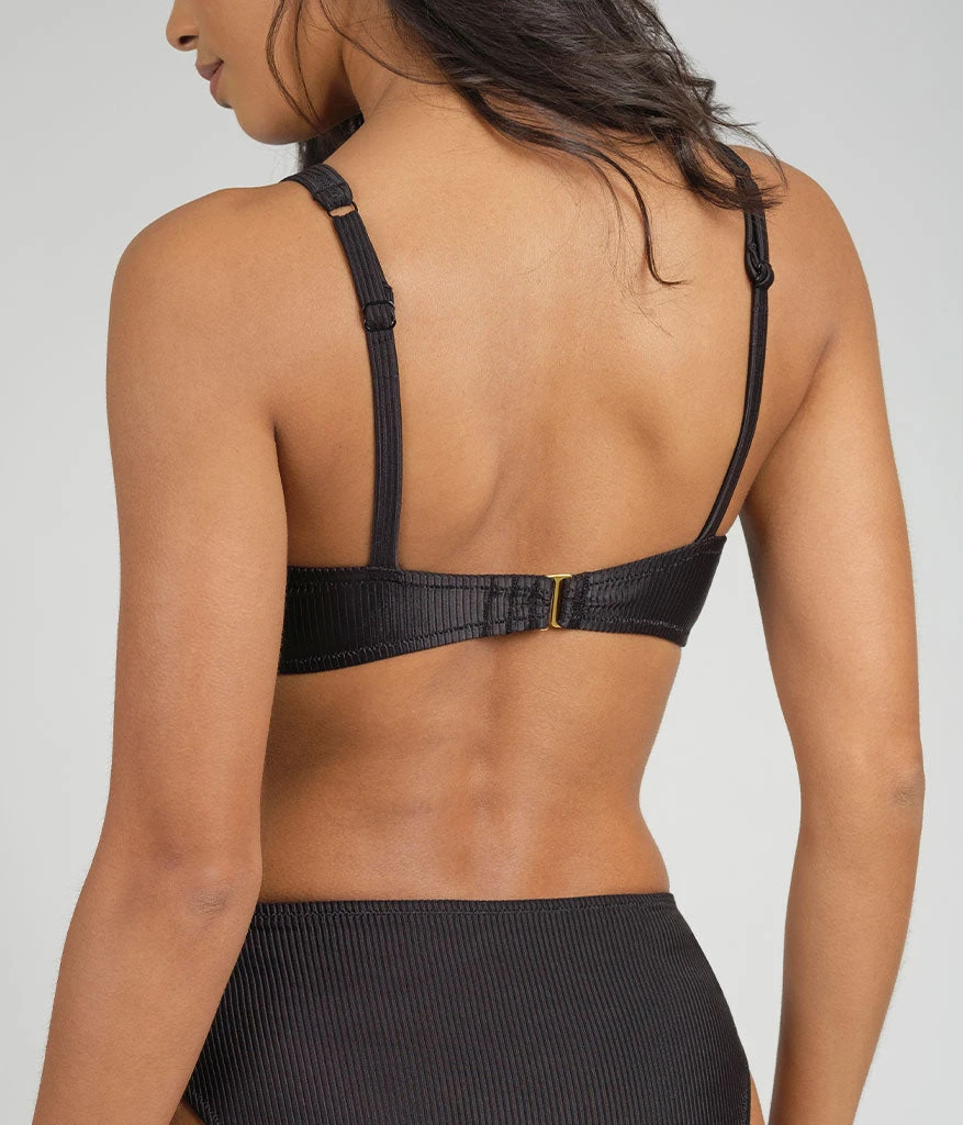 The Swim Ribbed Plunge Bralette: Jet Black 3 The Swim Ribbed Plunge Bralette: Jet Black - Image 3