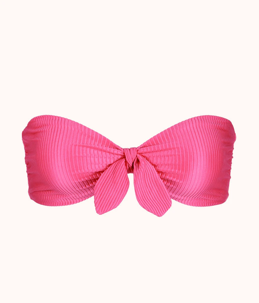 The Swim Ribbed Tie-Front Bandeau: Magenta 4 The Swim Ribbed Tie-Front Bandeau: Magenta - Image 4