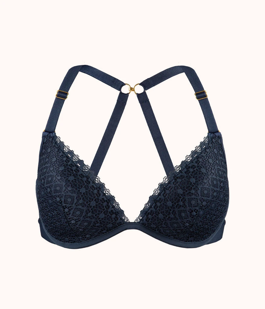 The Crochet Lace Deep V No-Wire Push-Up: Navy - Image 6